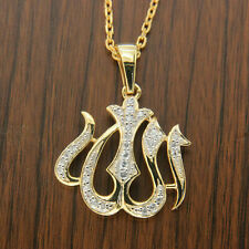 0.35 CT Islamic Allah Arabic Cluster Diamond Unisex Pendant 14k Yellow Gold Over