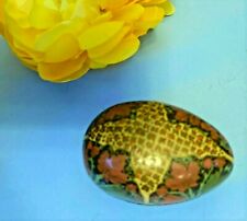 Vintage Handpainted Floral Lacquer Paper Mache Jewelry Trinket Box Egg India 3"L