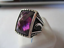 Gorgeous Islamic Sterling Silver Ring Unisex Diamond Cut  Purple Stone size 8