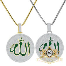 Real Silver Green Enamel Muslim Allah God Round Medallion Pendent Charm + Chain