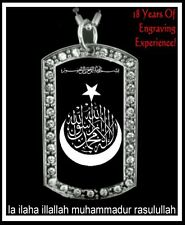 Shahada CZ Islam/Muslim Symbol - CZ Dog Tag Pendant Necklace 