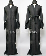 Dubai Open Pleated Abaya Kimono Cardigan Muslim Women Maxi Dress Black