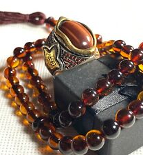 Antique Ottoman Style Tiger's Eye With Red Zircon Ring Men Sterling Silver 925 