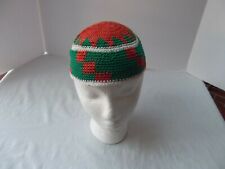 vtg crochet yamaka beanie skull cap orange green star African kufi muslim uzbek