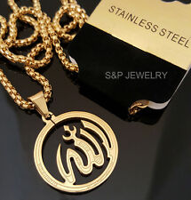 Gold Stainless Steel Allah muslim Pendant & 24" Round Box Chain Necklace 103G