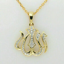 0.60Ct Round Diamond Islamic Allah Arabic Neckless Pendant 14K Yellow Gold Over