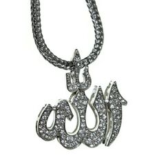 Allah Muslim Islam God Symbol Pendant Arab Islamic Silver Tone Mens Franco Chain
