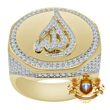 10K Yellow Gold On Genuine Silver Allah God Muslim Islamic Arabic Mens Ring Band