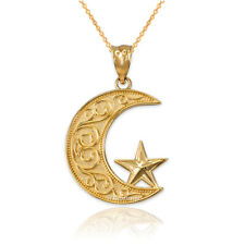 14K Yellow Gold Islamic Crescent Moon Pendant Necklace