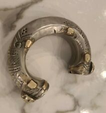 VTG Primitive Islamic Hollow Low Silver Copper Details Stone Cuff Bracelet