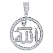 CZ Studded Circle Islamic Muslim Allah Monogram 925 Silver Pendant