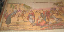 Vintage 39" x 20" ARAB MEN OUTSIDE CITY Tapestry, Camels, Hookah, Horses, Market