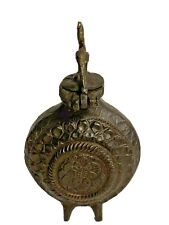 ANTIQUE 17th Century Turkish  Ottoman ISLAMIC Powder Bronze Footed Flask.