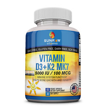 Vitamin D3 5000 IU with K2 (MK7) with BioPerine 60 days Supply Made in USA