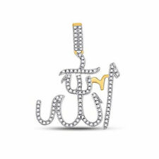 Solid 10K Yellow Gold Round Diamond Islamic Allah Arabic Pendant Charm 1/3 CTW