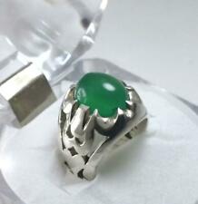 Mens Green Aqeeq Ring Big Oval Green Akik Aqeeq Mens 925 Sterling Silver