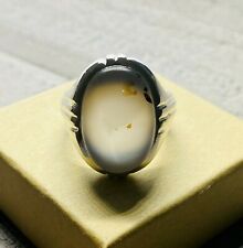 Natural Authentic Aquatic Agate Yemeni Saffron Aqeeq Sterling Silver Ring 10 US 